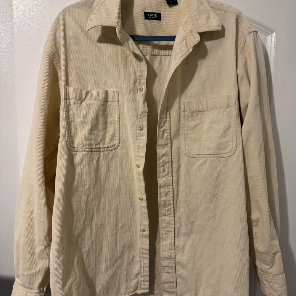 Izod Corduroy Beige Button Down Shirt